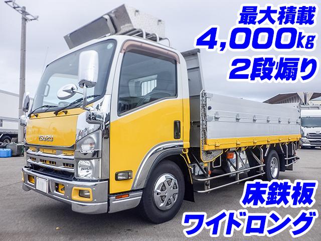 H25　いすゞ　エルフ　アルミブロック平ボディ　最大積載4,000kg　2段煽り　ワイドボディ　ロングボディ