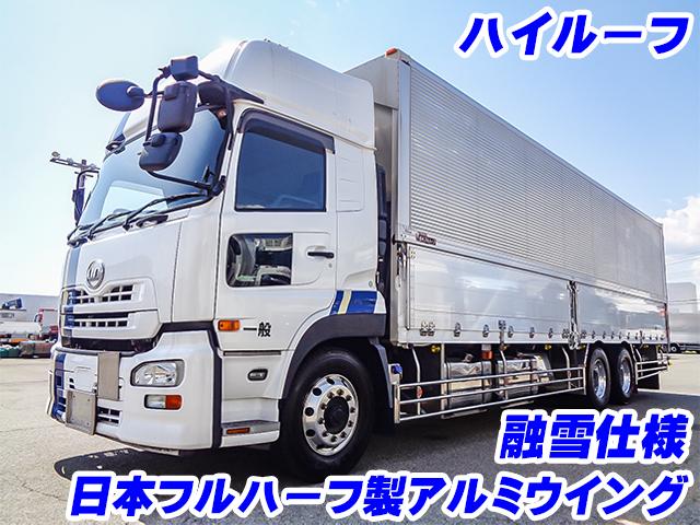 H28　UDトラックス　クオン　日本フルハーフ製アルミウイング　3軸　ハイルーフ　融雪仕様　アルミホイール